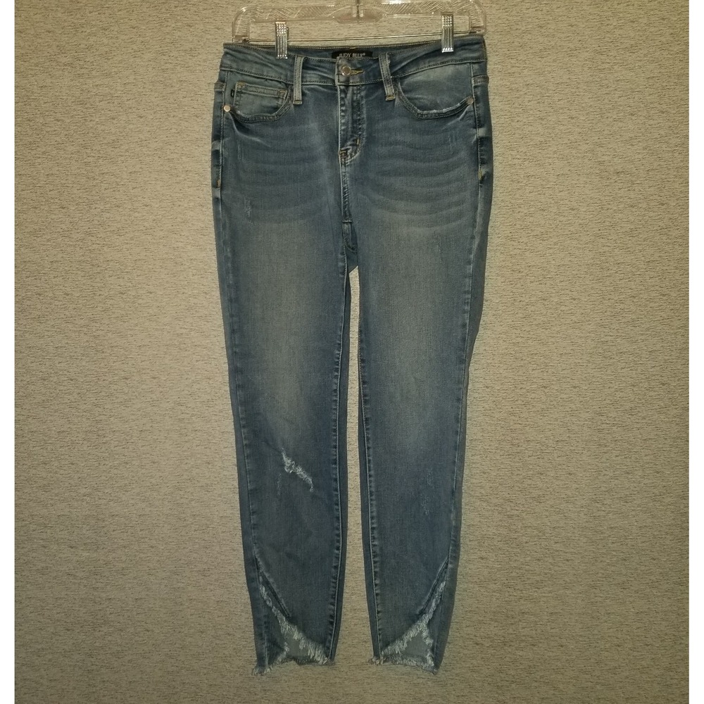 Judy Blue Jeans Womens 7/28 Skinny Tulip Hem Denim Light Wash Distressed 30.5x35